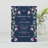 Invitation Dusty Navy Blue Rose Hibiscus Bachelorette Party (Debout devant)