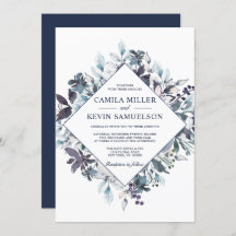 Dusty Navy Blue Watercolor Floral Mariage