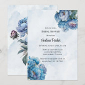 Invitation Dusty Navy Paint Peony Fête des mariées (Devant / Derrière)