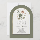 Invitation Dusty Olive rose & or Aquarelle Mariage Floral (Devant)