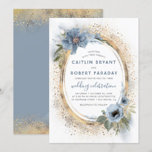 Invitation Dusty Parties scintillant bleue et or Floral Maria