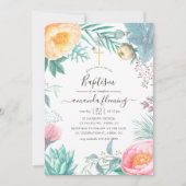 Invitation Dusty Pastel Tropical Floral Summer Baptême (Devant)