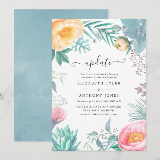 Invitation Dusty Pastel Tropical Floral Summer Mariage Mise à (Devant / Derrière)