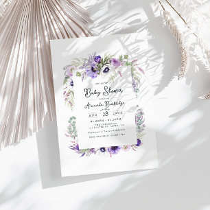 Invitation Dusty Pastel Violet Aquarelle Baby shower Floral