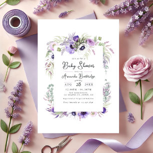 Invitation Dusty Pastel Violet Aquarelle Baby shower Floral