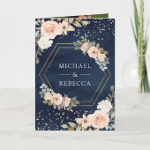 Invitation Dusty Peach Floral Navy Blue QR Code Wedding (Devant)