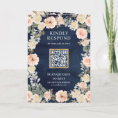 Invitation Dusty Peach Floral Navy Blue QR Code Wedding (Dos)