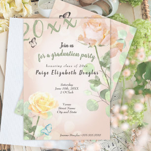Invitation Dusty Peach Vintage Botanical Graduical Party