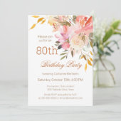 Invitation Dusty Peach Watercolor Floral 80e fête d'anniversa (Debout devant)