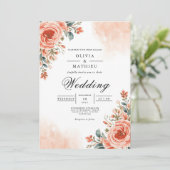 Invitation Dusty Pêche Floral Mariage (Debout devant)