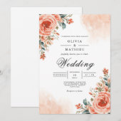 Invitation Dusty Pêche Floral Mariage (Devant / Derrière)