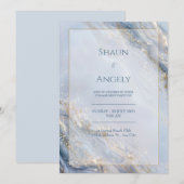 Invitation Dusty Periwinkle Gold Foil Marble Wedding (Devant / Derrière)