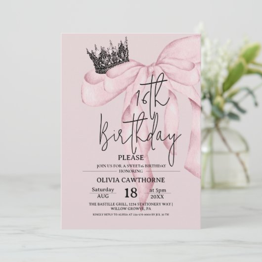 Invitation Dusty Pink 16th Birthday ⎮Modern Bow Sweet 16 (Debout devant)
