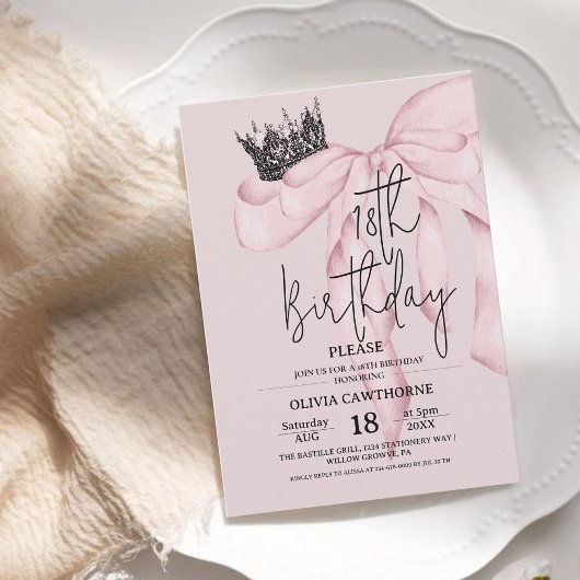 Invitation Dusty Pink 18th Birthday ⎮Pink Royal Bow Party