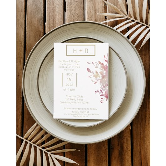 Invitation Dusty Pink and Gold Modern Minimalist Wedding