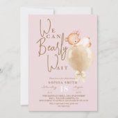 Invitation Dusty Pink Bear Balloon Baby Shower (Devant)