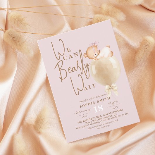 Invitation Dusty Pink Bear Balloon Baby Shower