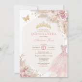 Invitation Dusty Pink Boho Floral Quinceañera 15e anniversair (Devant)