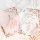 Invitation Dusty Pink Boho Floral Quinceañera 15e anniversair