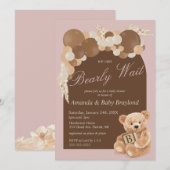 Invitation Dusty Pink Boho Teddy Bear Baby shower (Devant / Derrière)