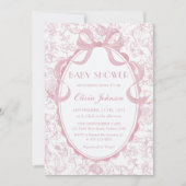 Invitation Dusty Pink Bow Chinoiserie Baby shower Floral (Devant)