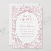 Invitation Dusty Pink Bow Chinoiserie Baby shower Floral (Devant)