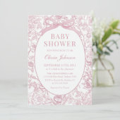 Invitation Dusty Pink Bow Chinoiserie Baby shower Floral (Debout devant)