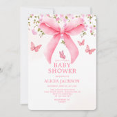 Invitation Dusty Pink Bow Floral Coquette Papillons Bébé (Devant)
