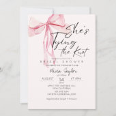 Invitation Dusty Pink Bow She's Tying the Knot Fête des marié (Devant)