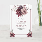 Invitation Dusty Pink Burgundy Floral Frame QR Code Wedding (Devant)