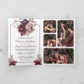 Invitation Dusty Pink Burgundy Floral Frame QR Code Wedding (Intérieur)
