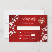 Dusty PInk Cherry Blossom Red RSVP Mariage chinois