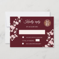 Dusty PInk Cherry Blossom RSVP Mariage chinois