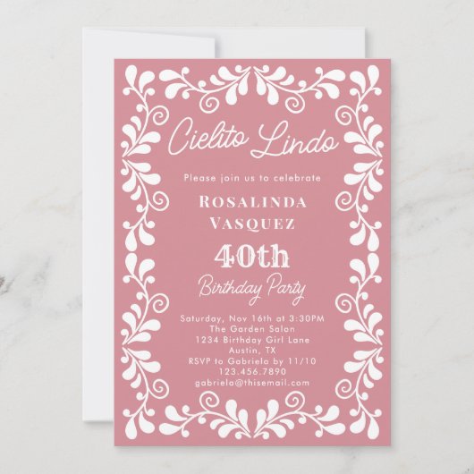 Invitation Dusty Pink Cielito Lindo Mexicain 40e anniversaire (Devant)
