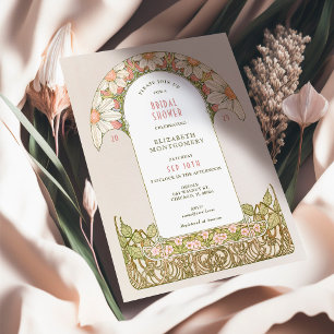 Invitation Dusty Pink Daisies Mariage Art Nouveau