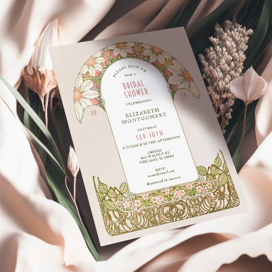 Invitation Dusty Pink Daisies Mariage Art Nouveau