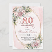 Invitation Dusty Pink Eucalyptus 80th Birthday Invite Card (Devant)