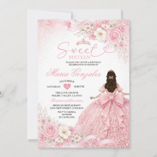 Invitation Dusty Pink Floral Charra Princess Sweet Sixteen