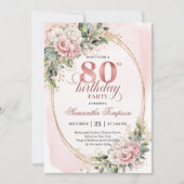Invitation Dusty Pink Floral Gold Glitter Eucalyptus 80th  (Devant)