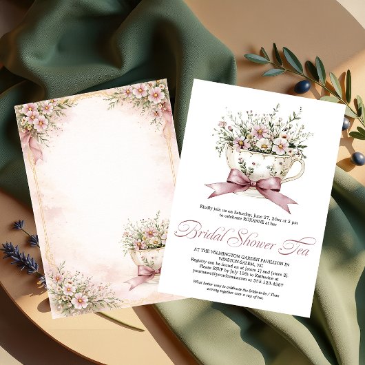 Invitation Dusty Pink Floral Teacup Bridal Shower Tea