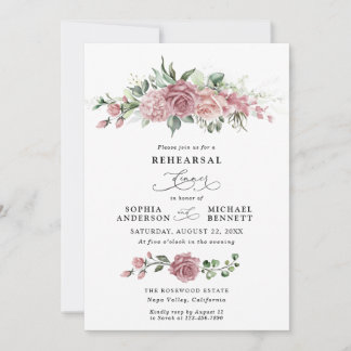 Invitation Dusty Pink Floral Wedding Rehearsal Dinner 