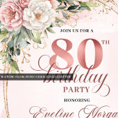 Invitation Dusty Pink Flowers Eucalyptus Gold 80th Birthday 