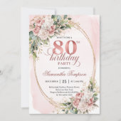 Invitation Dusty Pink Flowers Eucalyptus Gold 80th Birthday  (Devant)
