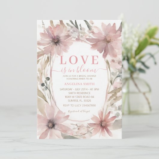Invitation Dusty Pink Love est dans la Fête des mariées Bloom (Debout devant)