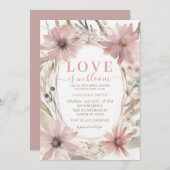 Invitation Dusty Pink Love est dans la Fête des mariées Bloom (Devant / Derrière)