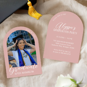 Invitation Dusty Pink Modern Arch Photo Graduation Party