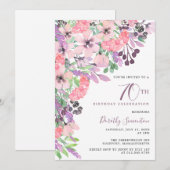 Invitation Dusty Pink Purple Fleur sauvage 70e anniversaire (Devant / Derrière)