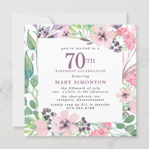 Invitation Dusty Pink Purple Fleur sauvage 70e anniversaire