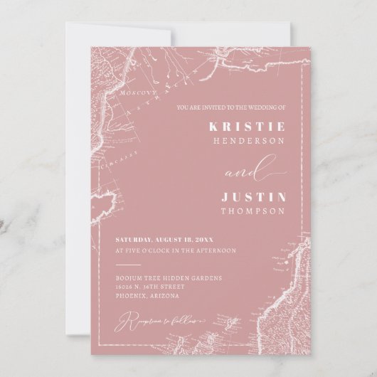 Invitation Dusty Pink Retro Voyage QR Code Mariage photo (Devant)