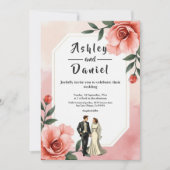 Invitation Dusty Pink Romantic Bride And Groom Floral Wedding (Devant)